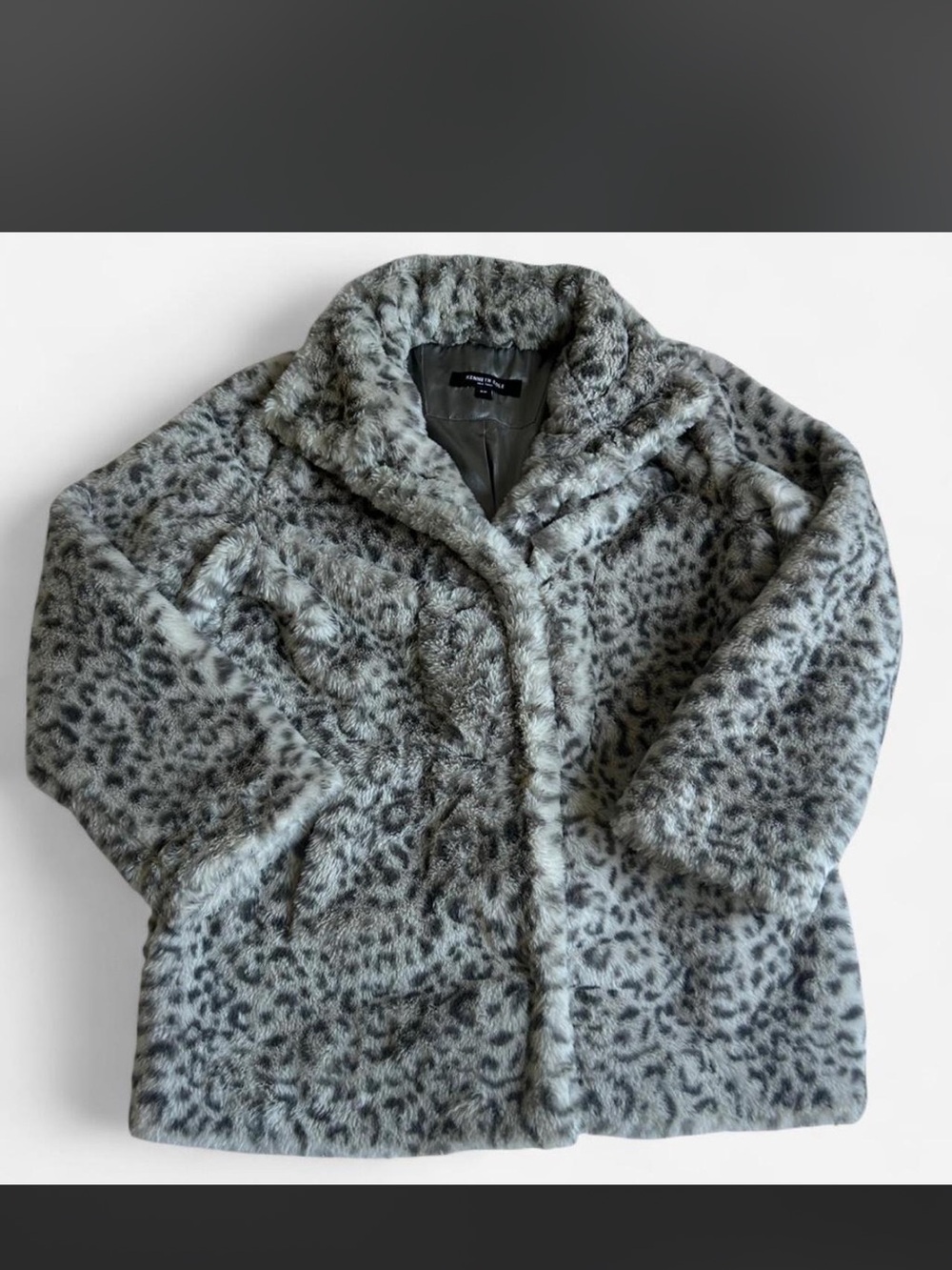Kenneth Cole Gray Leopard Print Teddy Coat